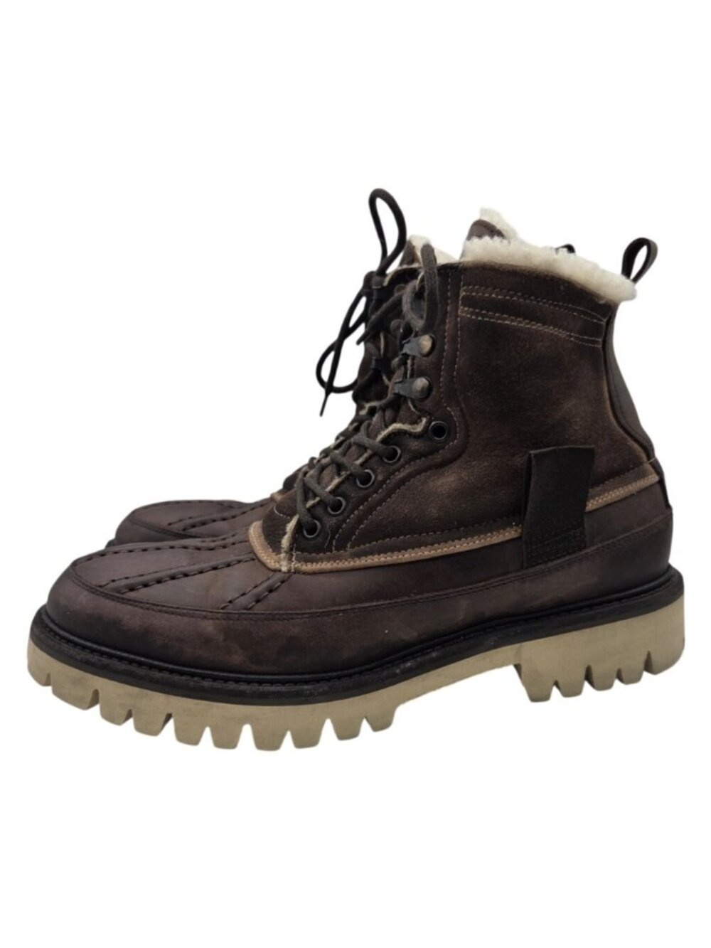 Rag & Bone Mens Spencer Duck Boots Suede Brown Shearling Lined Lug - 10.5 / 43½